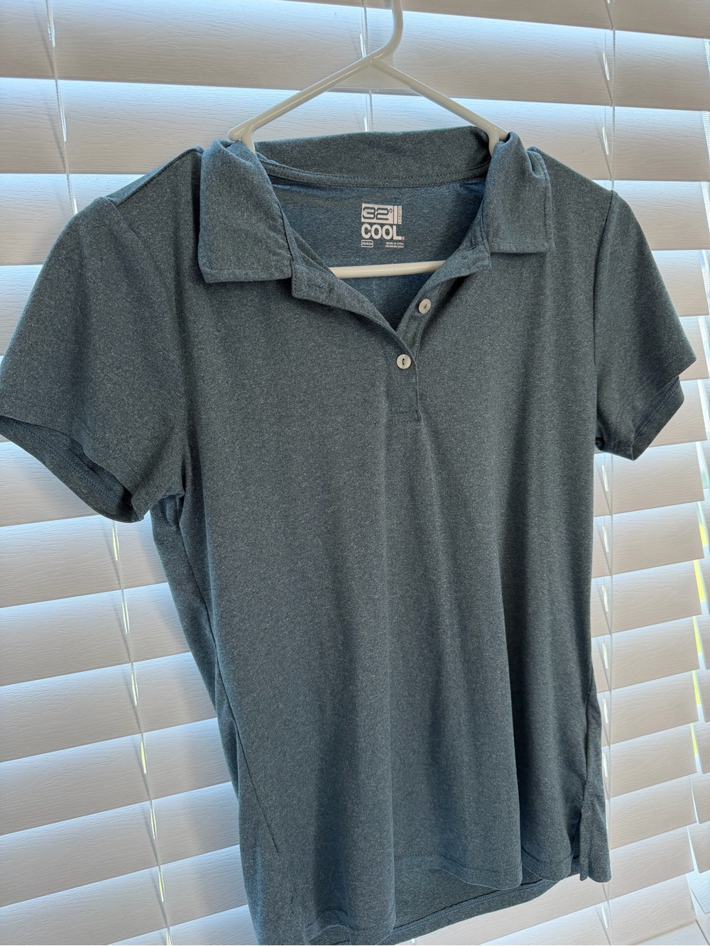 32 Degrees Cool Women's Dark Heather Blue Polo Button-Down Shirt